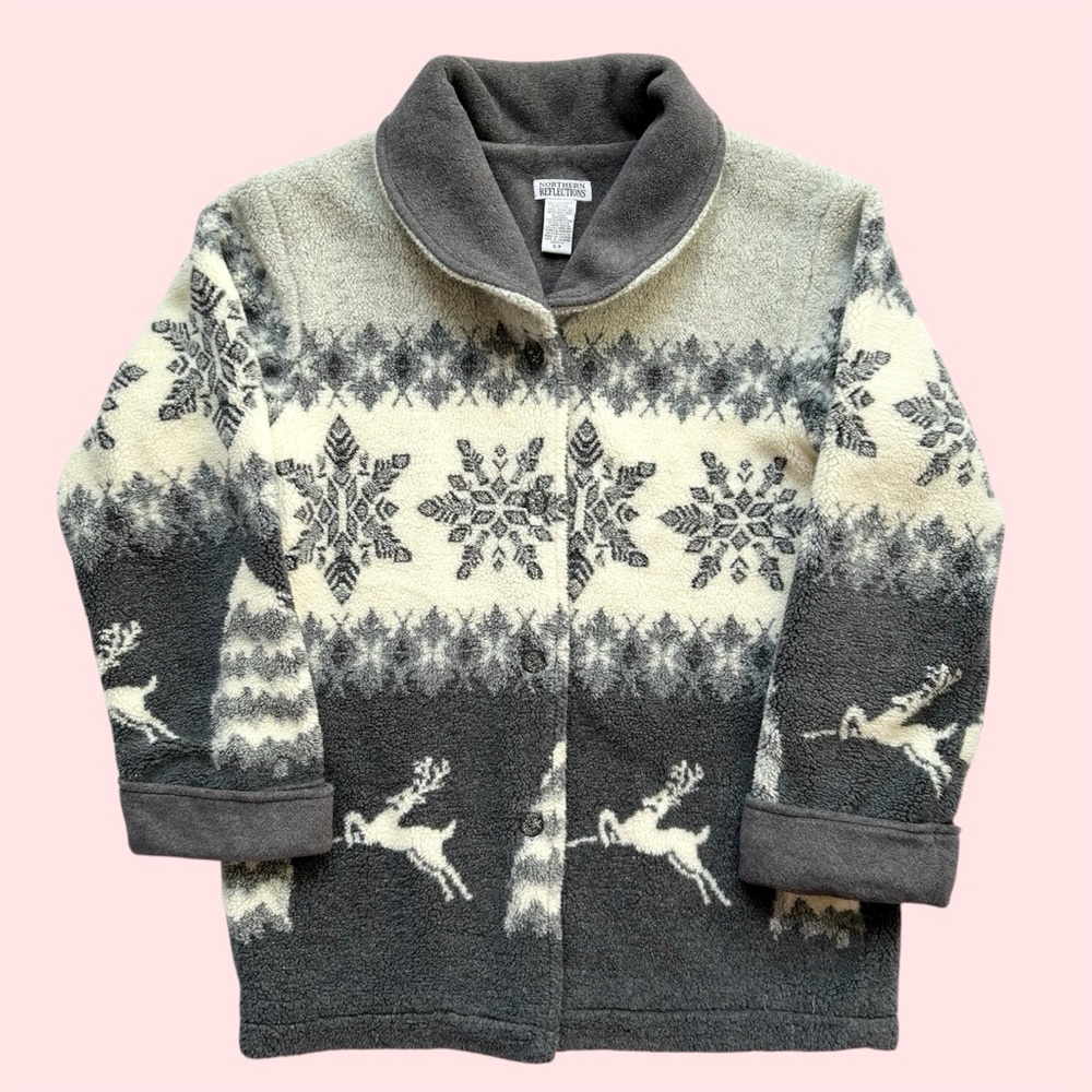 Vintage 90s 00s Northern Reflections Fleece Jacket Nature Deer Cottagecore Small